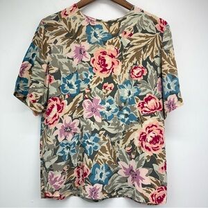 Vintage Talbots size 4 Women’s Multicolor Floral Silk Short Sleeve Blouse